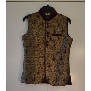 Manyavar Vest Gold / Red Indian Formal Button Men's